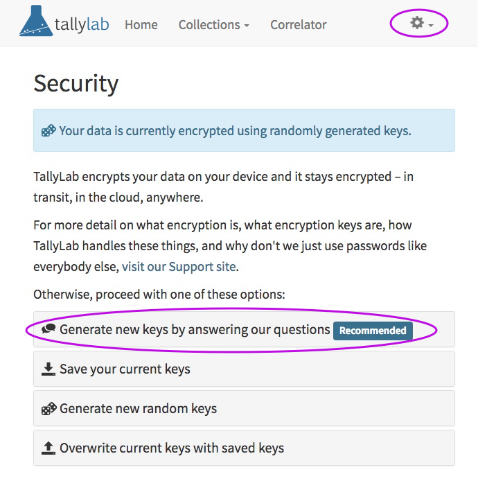 How to create new encryption keys by answering security questions